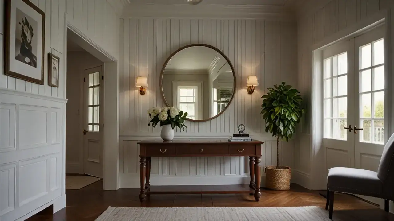 Zdjęcie Biała boazeria w przedpokoju - elegancja i styl w Twoim przedpokoju