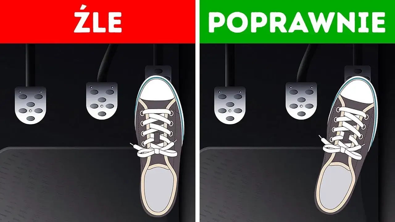 pozycja stopy na pedałach samochodu, schemat sprzęgła