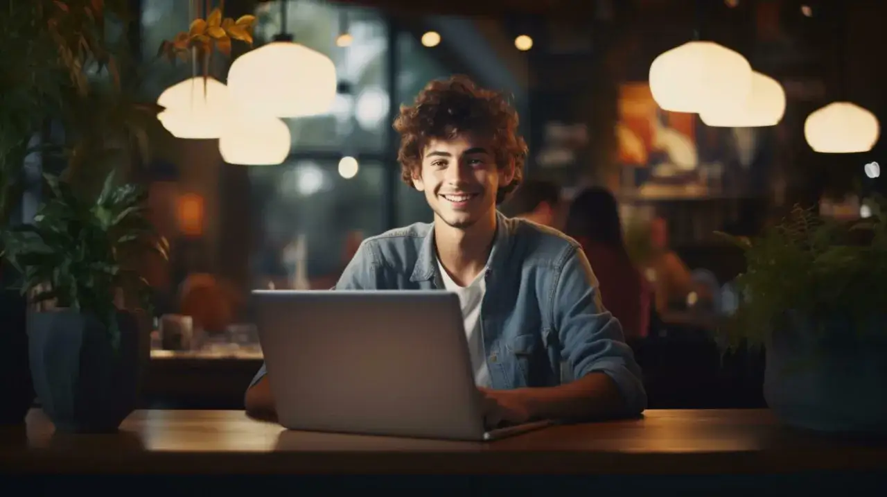 Freelancer AI laptop kawiarnia