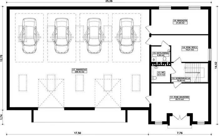 plan warsztatu samochodowego, projekt techniczny