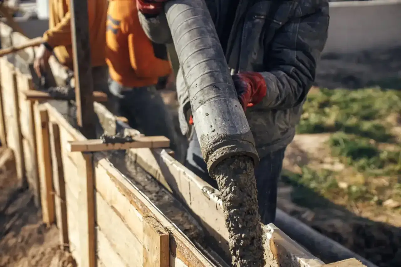 Betoniarka wylewa beton do szalunku. Zastanawiasz się, ile kosztuje gruszka betonu? To kluczowy etap budowy.