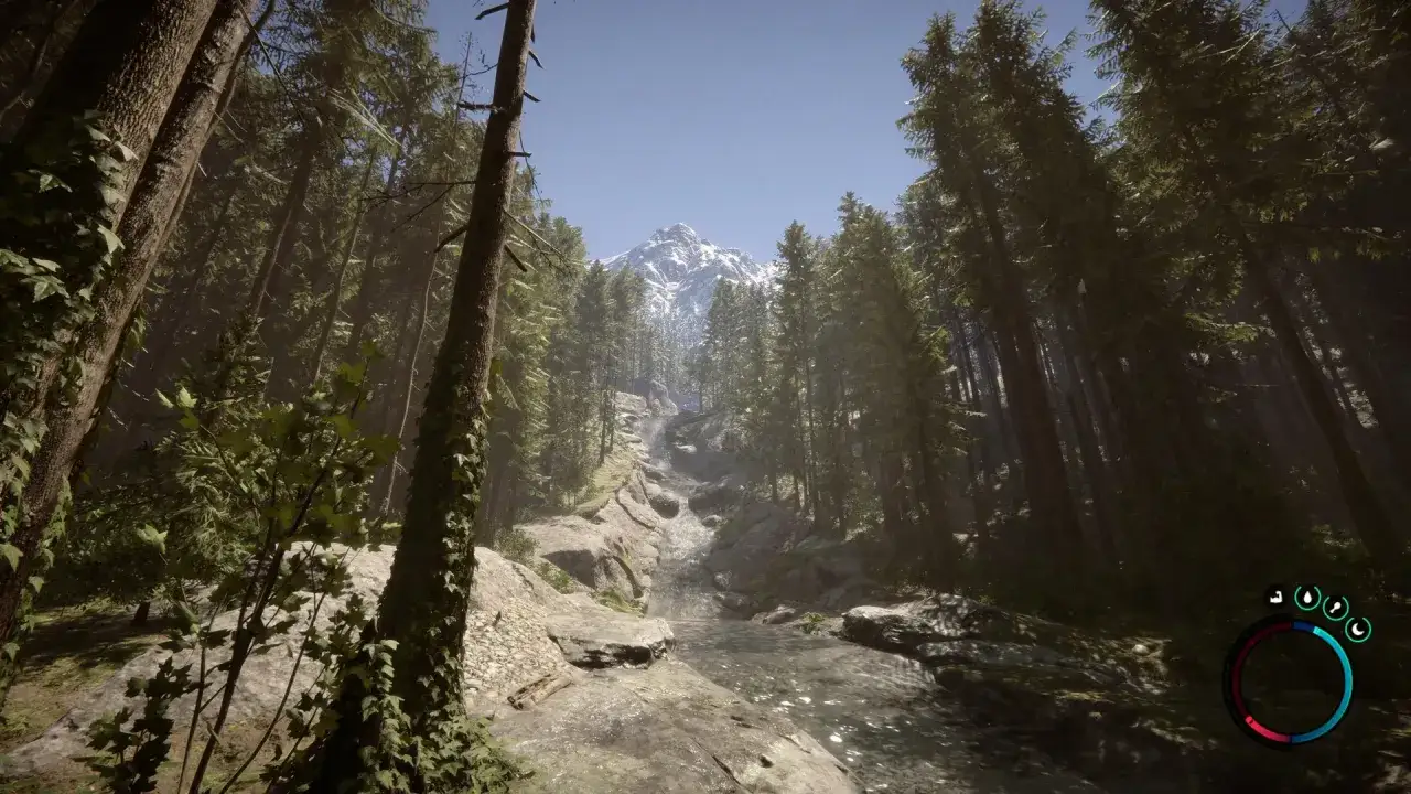 Gęsty las, strumień i ośnieżony szczyt. Zastanawiasz się, ile kosztuje Sons of the Forest na Steam?