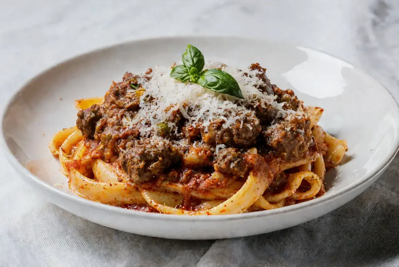 Pyszne spaghetti bolognese z mięsem mielonym, sosem pomidorowym i parmezanem. Prosty przepis na obiad.