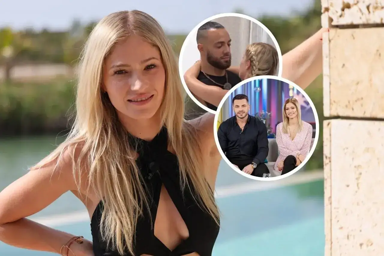 Basia z Hotelu Paradise w czarnej kreacji, w tle jej partnerzy z programu.