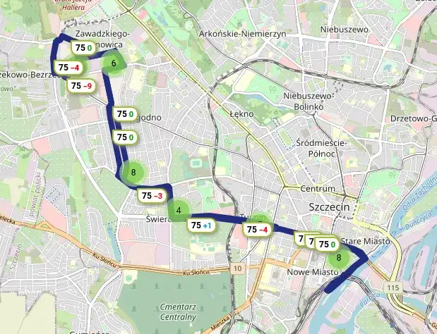 Mapa komunikacji miejskiej Szczecin Dworzec Gł&oacute;wny