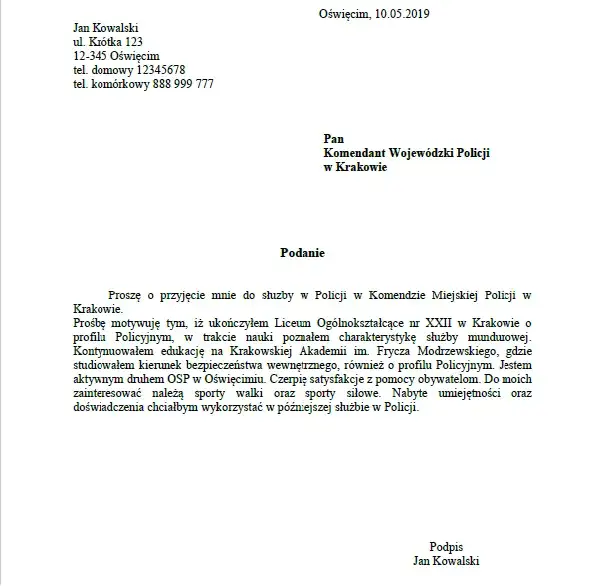 rekrutacja do policji, dokumenty do policji