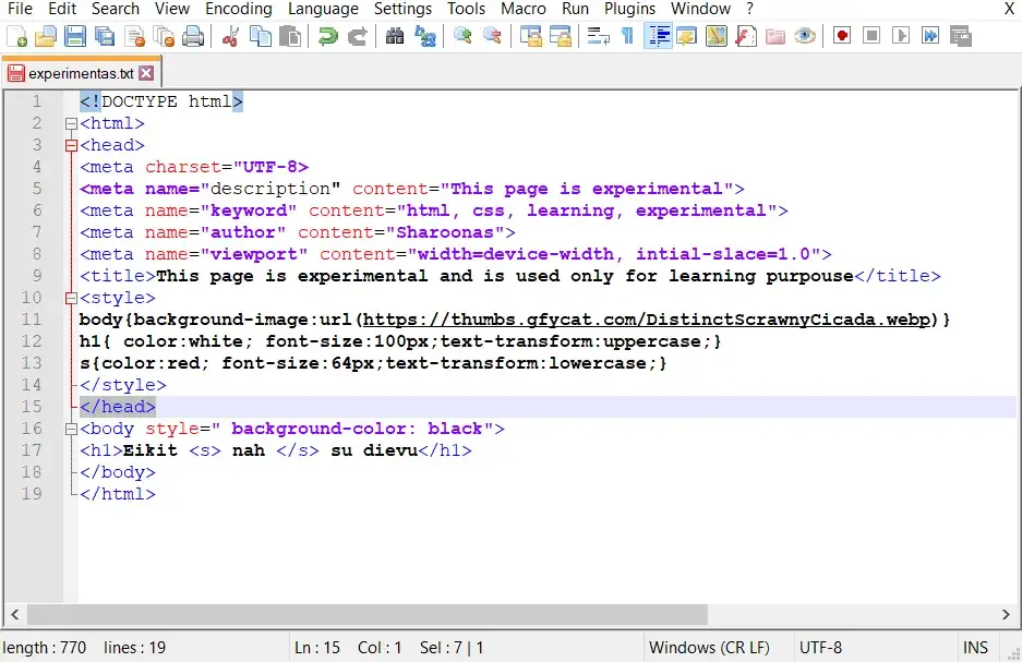 przykłady znaczników HTML w Notepad++