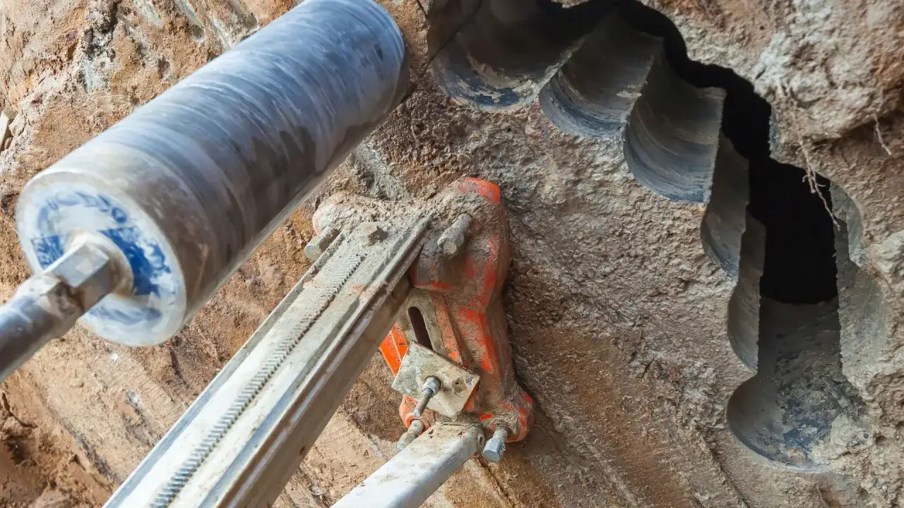 Wiertnica rdzeniowa w akcji, precyzyjne wiercenie w betonie. Powstają idealne otwory.