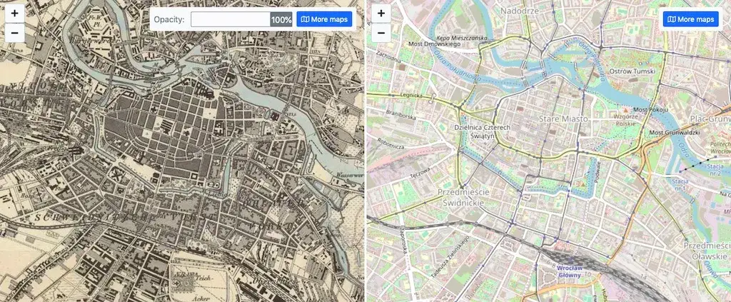 Porównanie starej i nowej mapy terenu