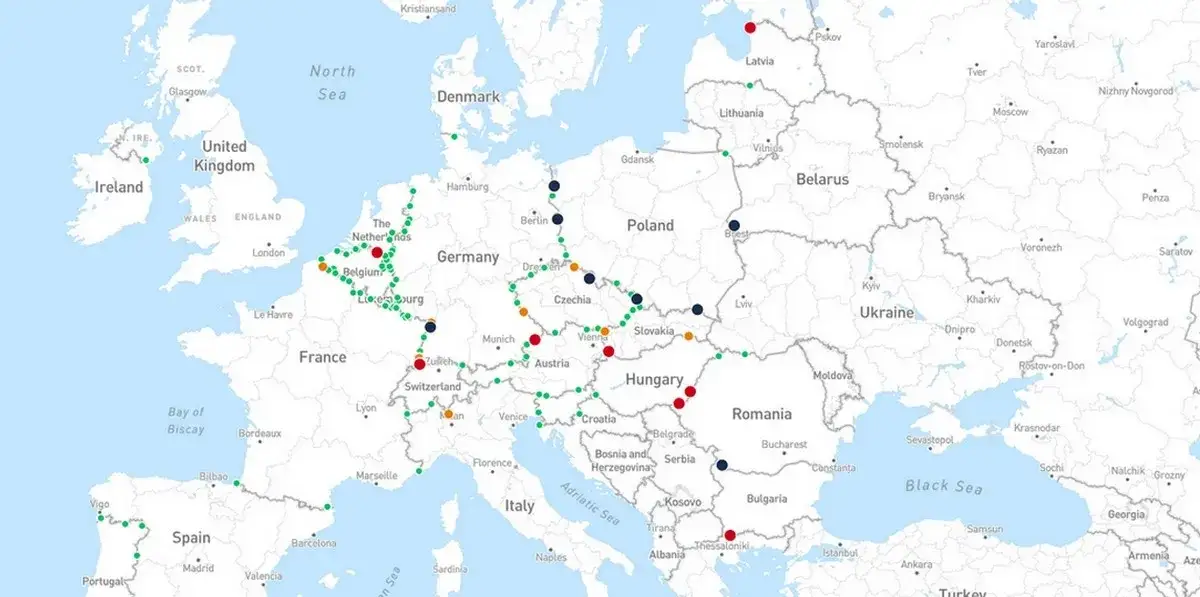 Mapa Europy trasy ciężarówek