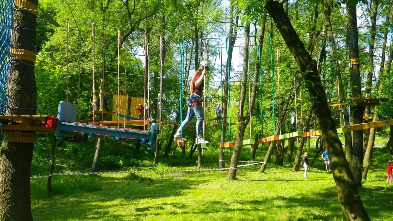 Park linowy w Zamościu oferuje świetne atrakcje dla dzieci. Dzieci pokonują przeszkody na wysokości, ciesząc się aktywnością na świeżym powietrzu.