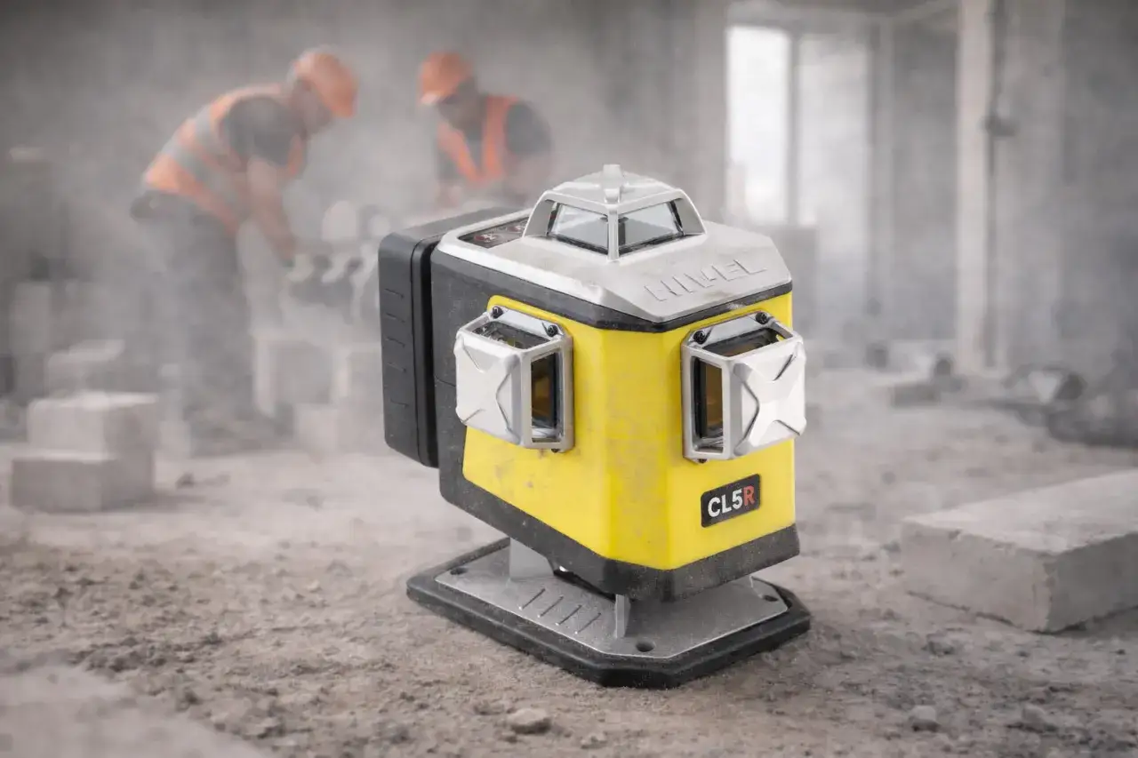 Profesjonalny niwelator laserowy CL5R, kluczowy w rankingu poziomic laserowych, na budowie.