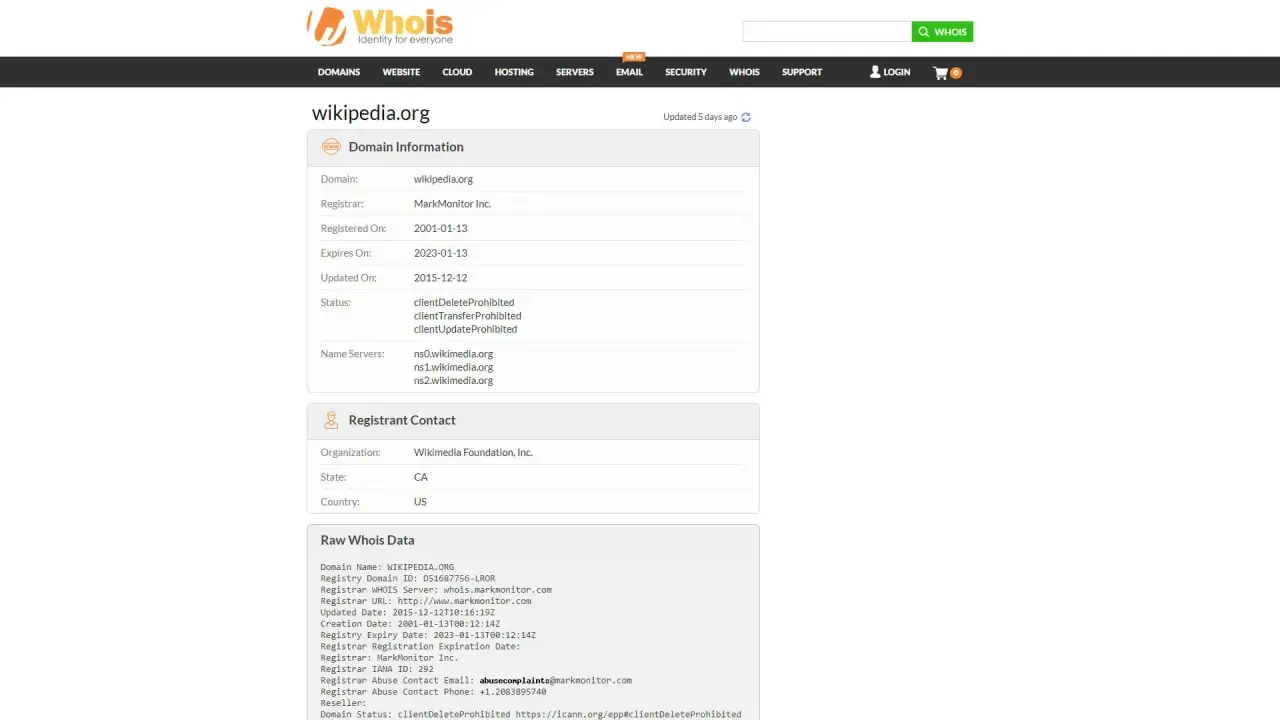 baza WHOIS ekran