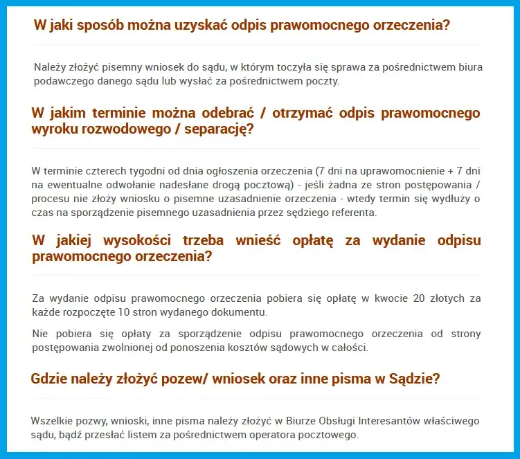 Wz&oacute;r odpisu wyroku rozwodowego z zaznaczonymi elementami