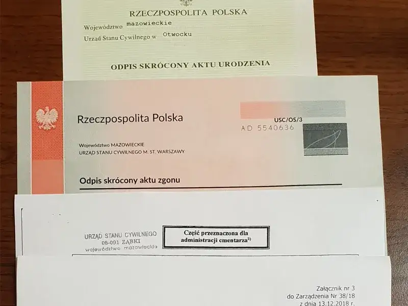 Urząd Stanu Cywilnego w Polsce, dokumenty, formalności po śmierci