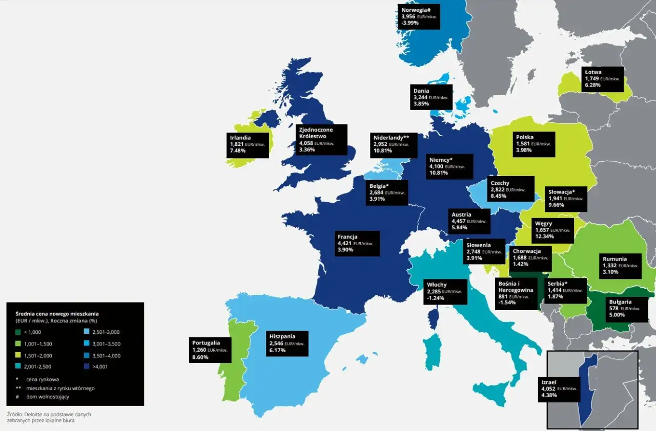 Mapa cen wynajmu mieszkań Niemcy, średnie ceny za m2 w miastach