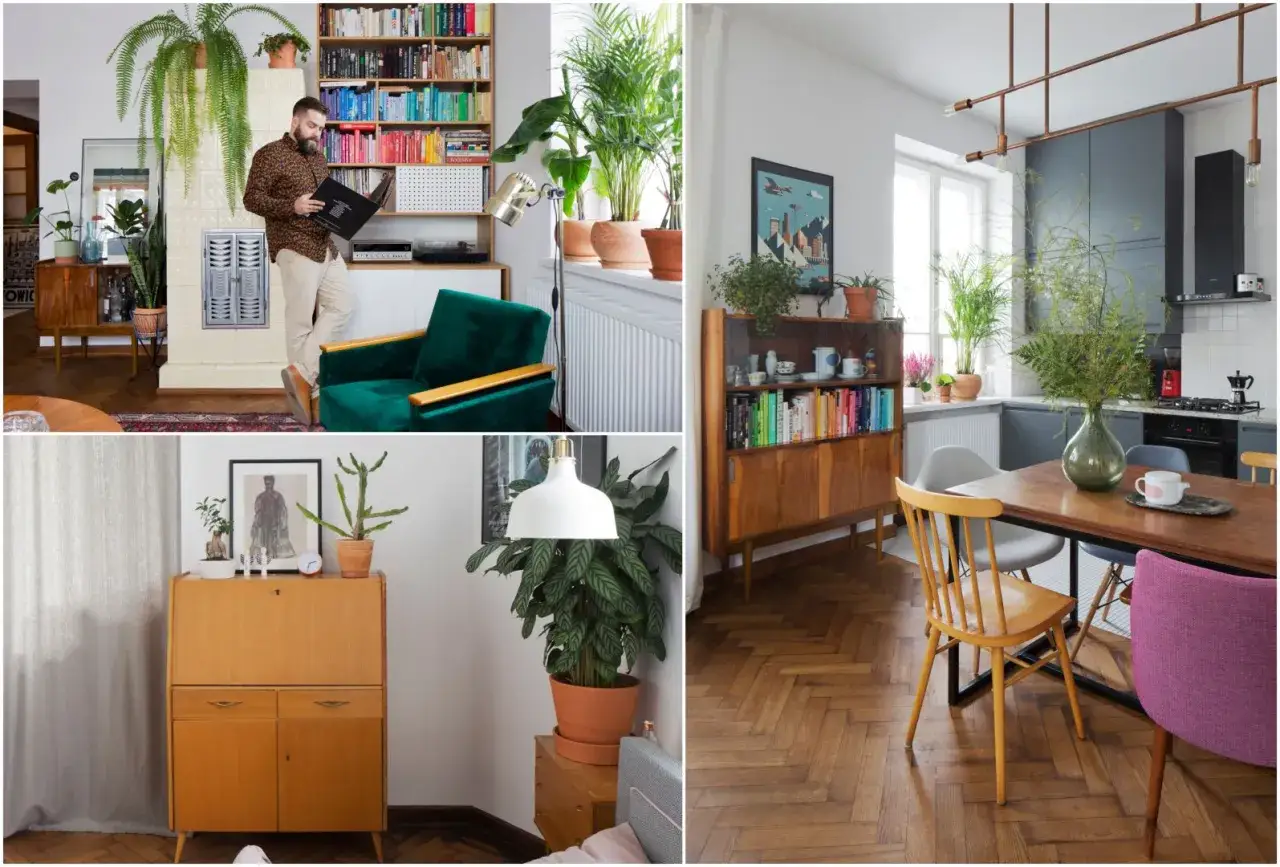 wnętrze nowego mieszkania z kartonami i kwiatami na pierwszym planie