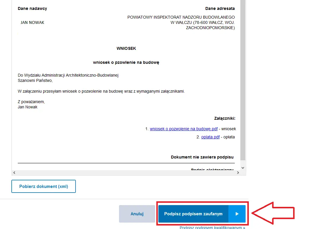 Portal e-Budownictwo - strona główna lub formularz wniosku