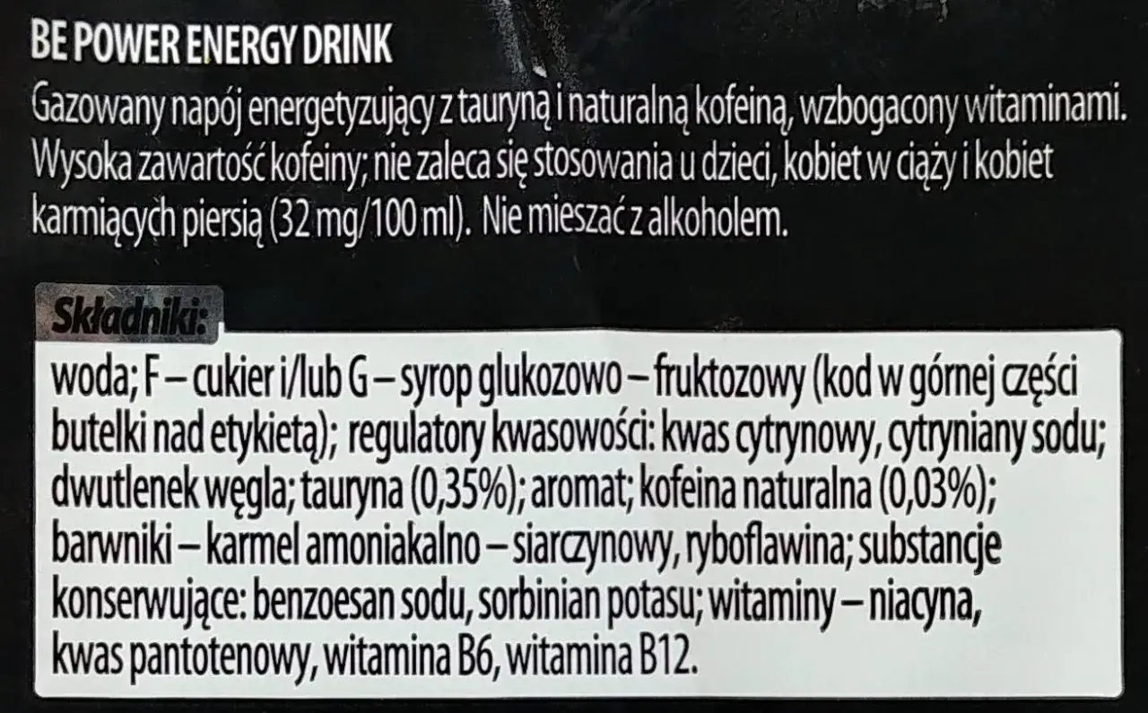 składniki napoj&oacute;w energetycznych etykieta