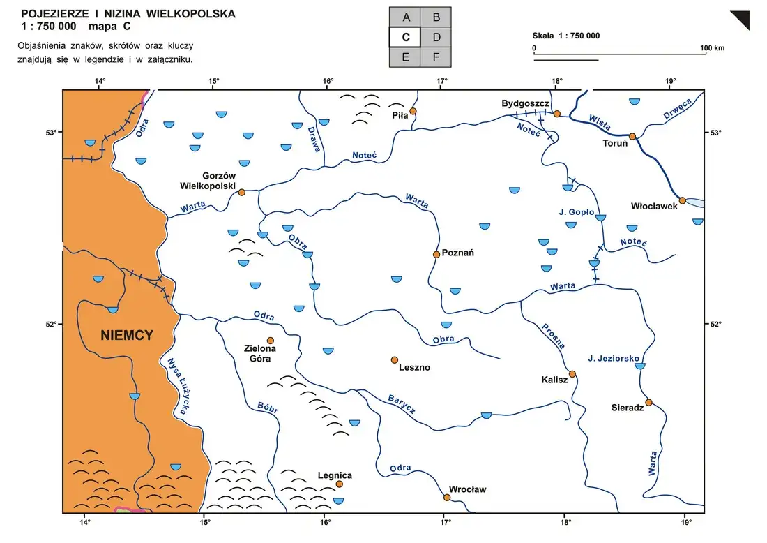 Mapa Wielkopolski z jeziorami i łowiskami