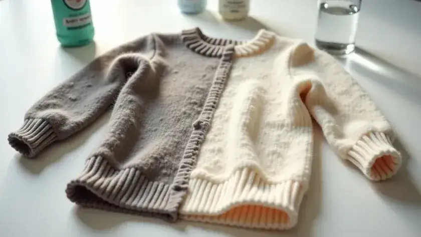 sfilcowany sweter przed i po ratowaniu
