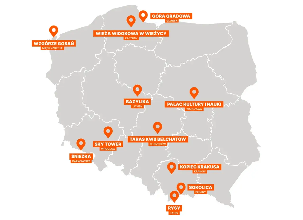 Mapa punkt&oacute;w widokowych Tatry Krak&oacute;w