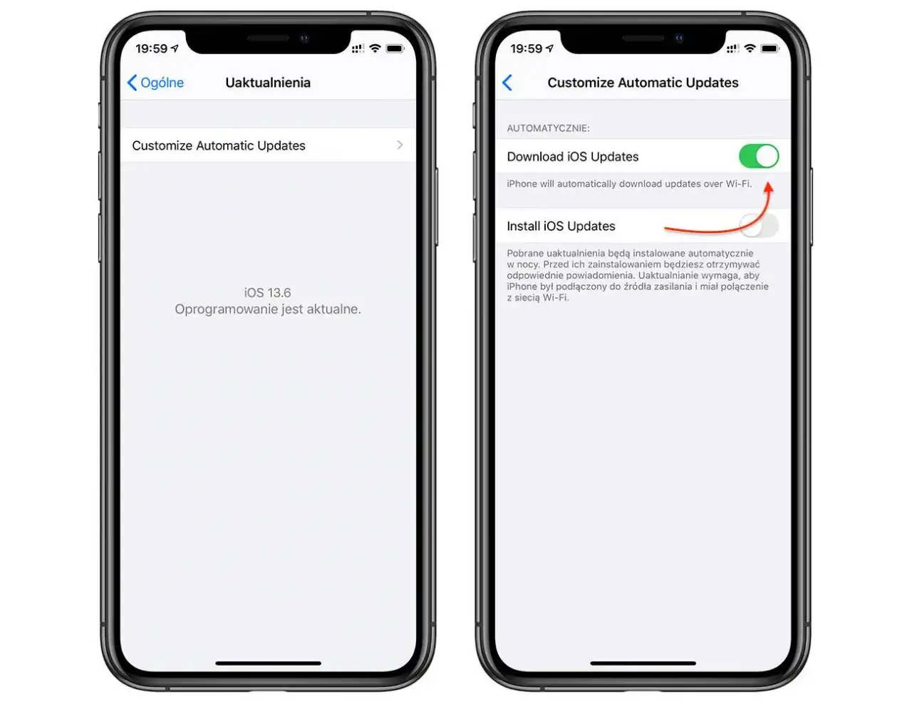 iPhone 13 ustawienia aktualizacji