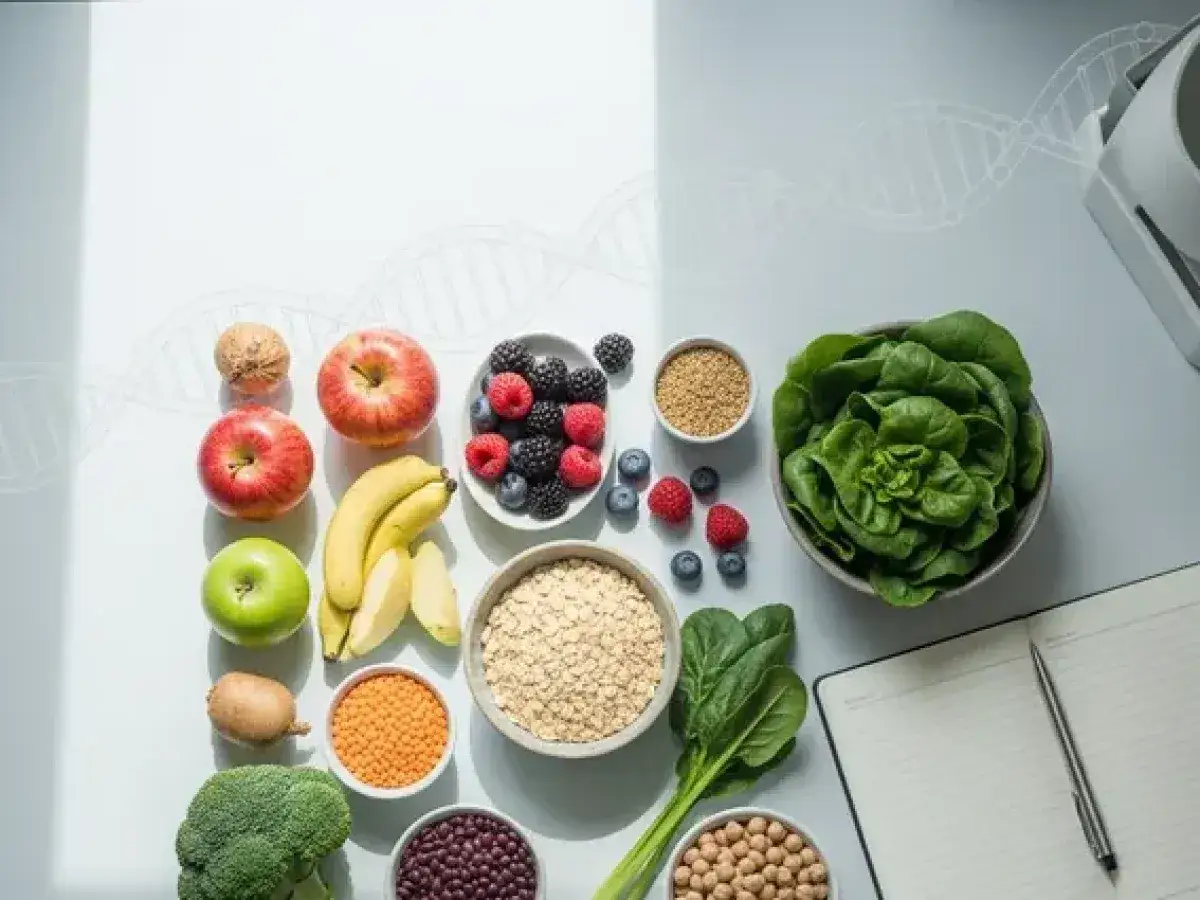 Zdrowe jedzenie bogate w błonnik: jabłka, jagody, banany, brokuły, szpinak, soczewica, ciecierzyca, orzechy i płatki owsiane.