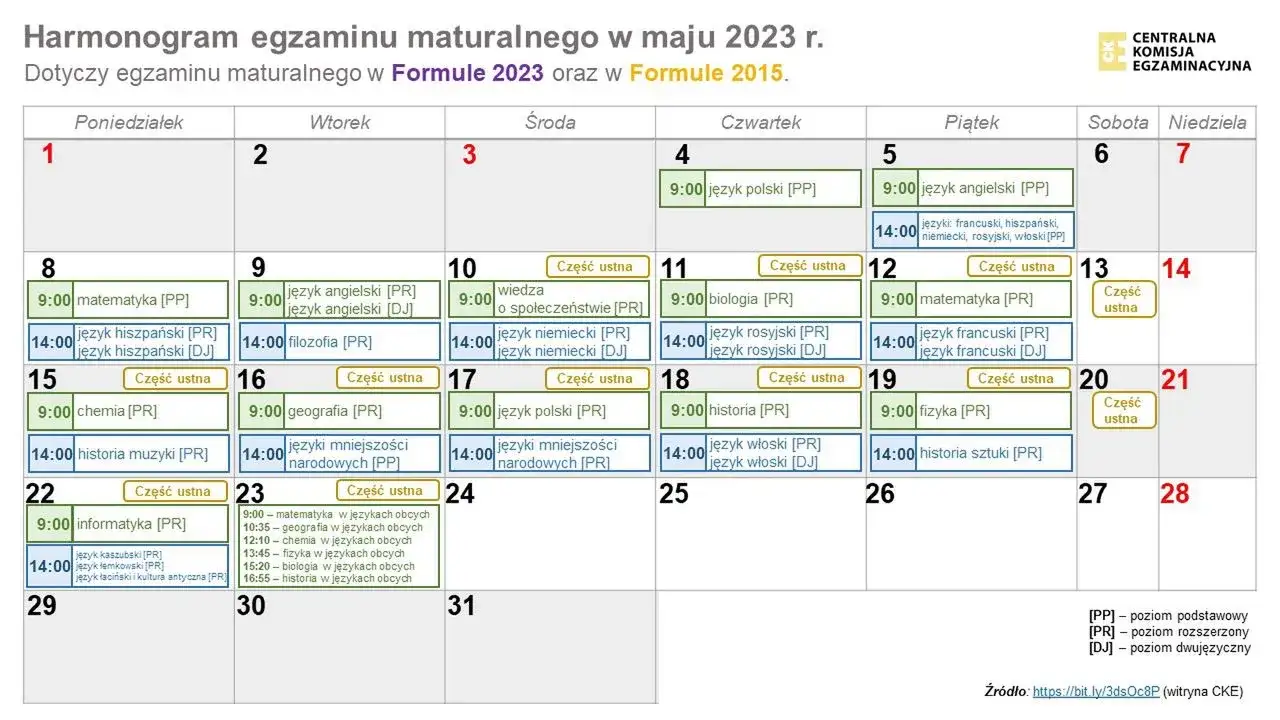 Harmonogram matury CKE język polski
