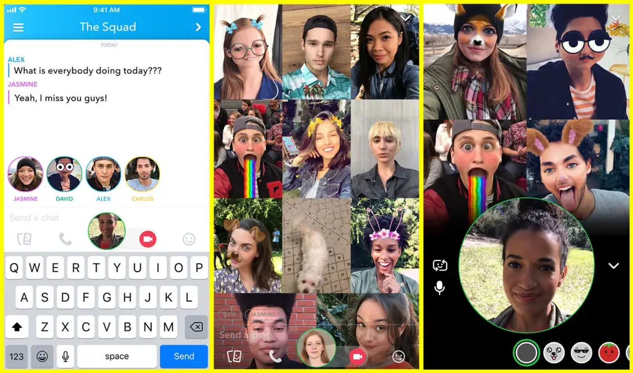 Jak utworzyć grupę na Snapie? Zobacz interfejs czatu z przyjaciółmi i mnóstwo zabawnych filtrów.