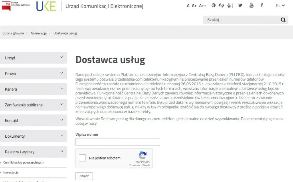 Narzędzie UKE sprawdzanie numeru telefonu