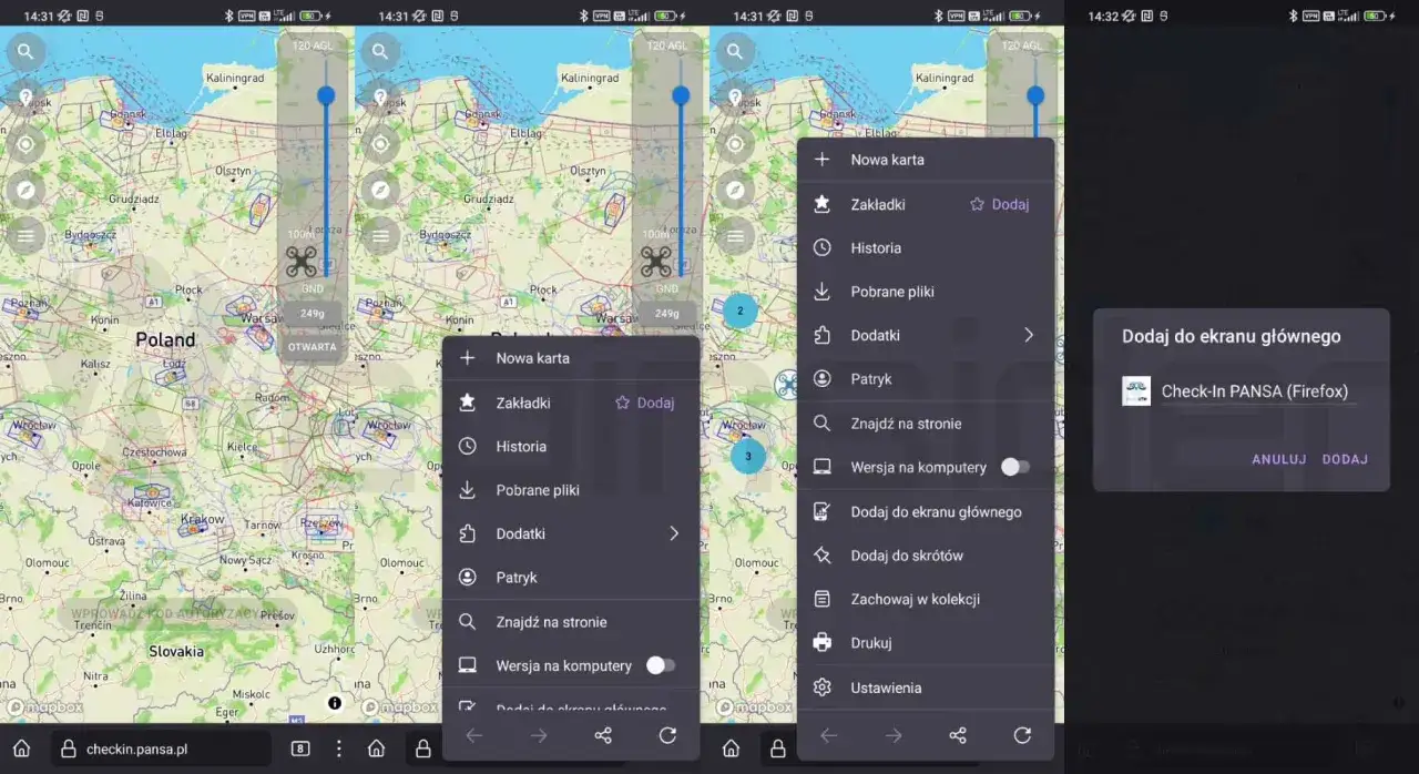 Menu przeglądarki Firefox z opcją 