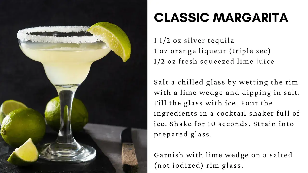 Klasyczna margarita z solonym brzegiem kieliszka i plasterkiem limonki. Idealna na letnie wieczory.