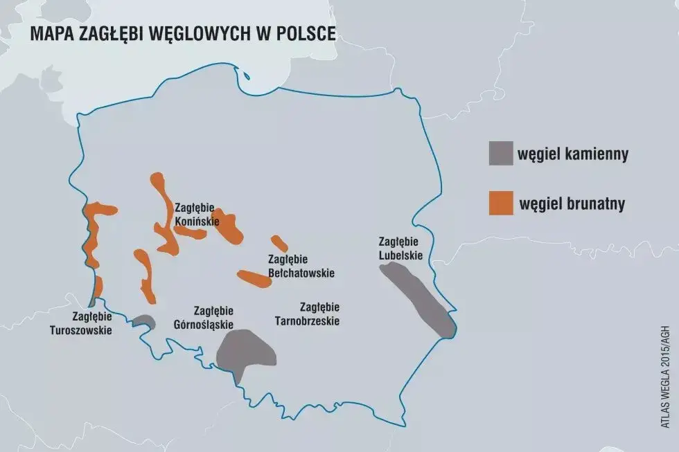 mapa zł&oacute;ż węgla kamiennego w Polsce