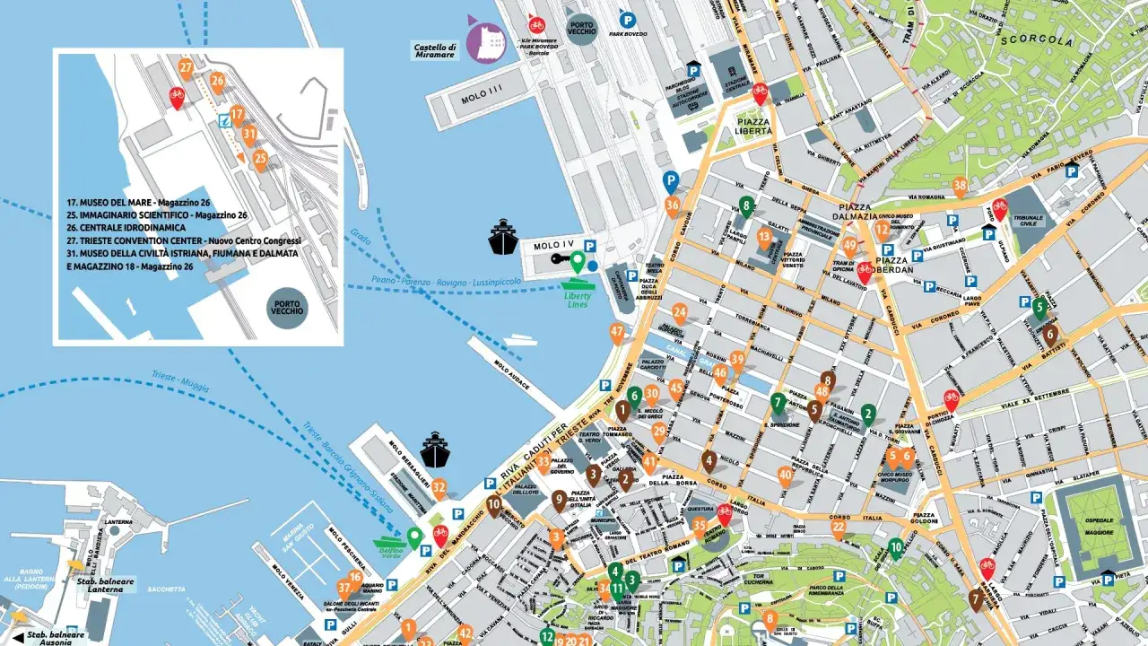 Mapa turystyczna Triest z atrakcjami