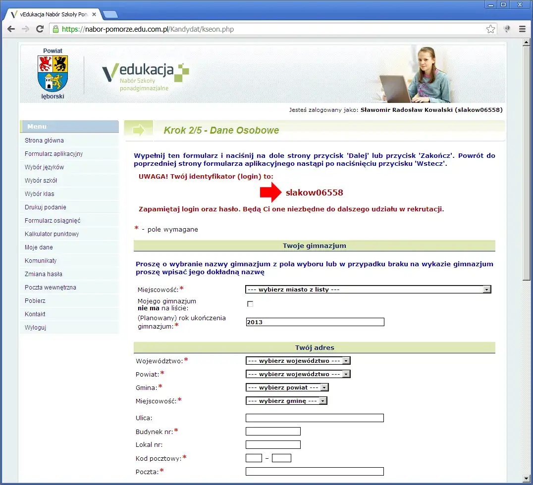 Logowanie do systemu rekrutacji online VULCAN Nabór