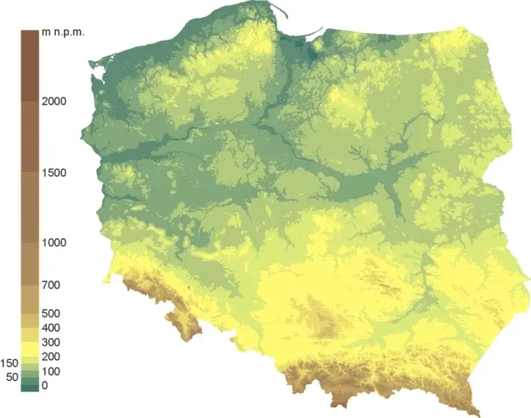 mapa hipsometryczna Polski