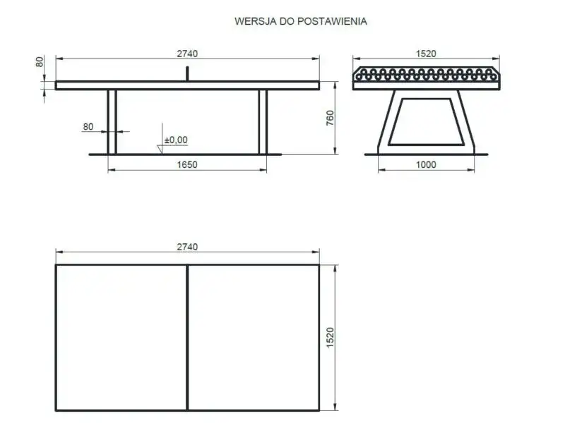 wymiary stołu do tenisa stołowego diagram