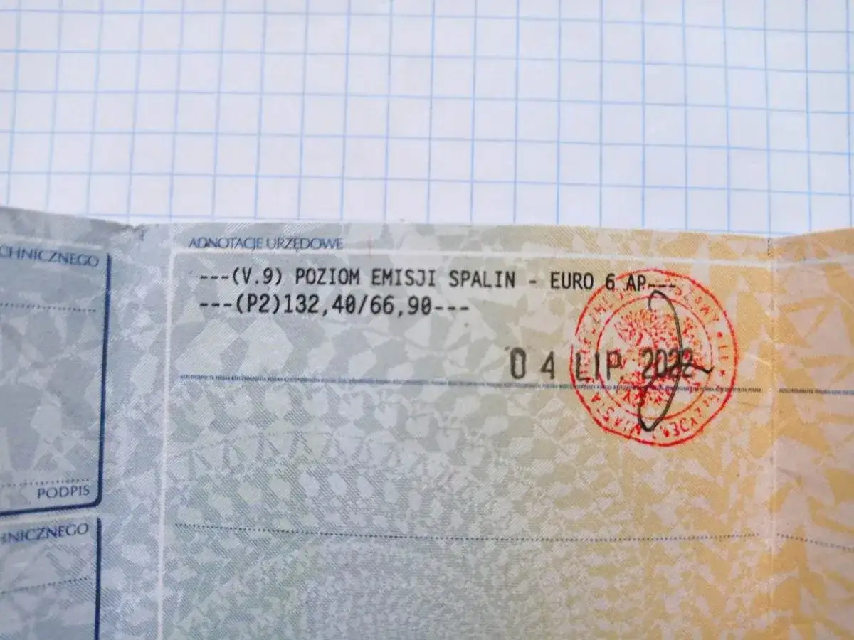 Dowód rejestracyjny pole adnotacje urzędowe norma euro