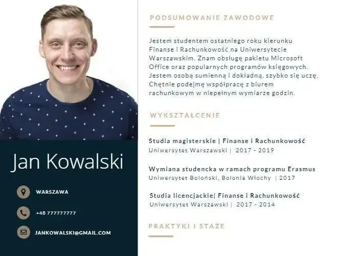 przykładowe CV absolwenta bez doświadczenia