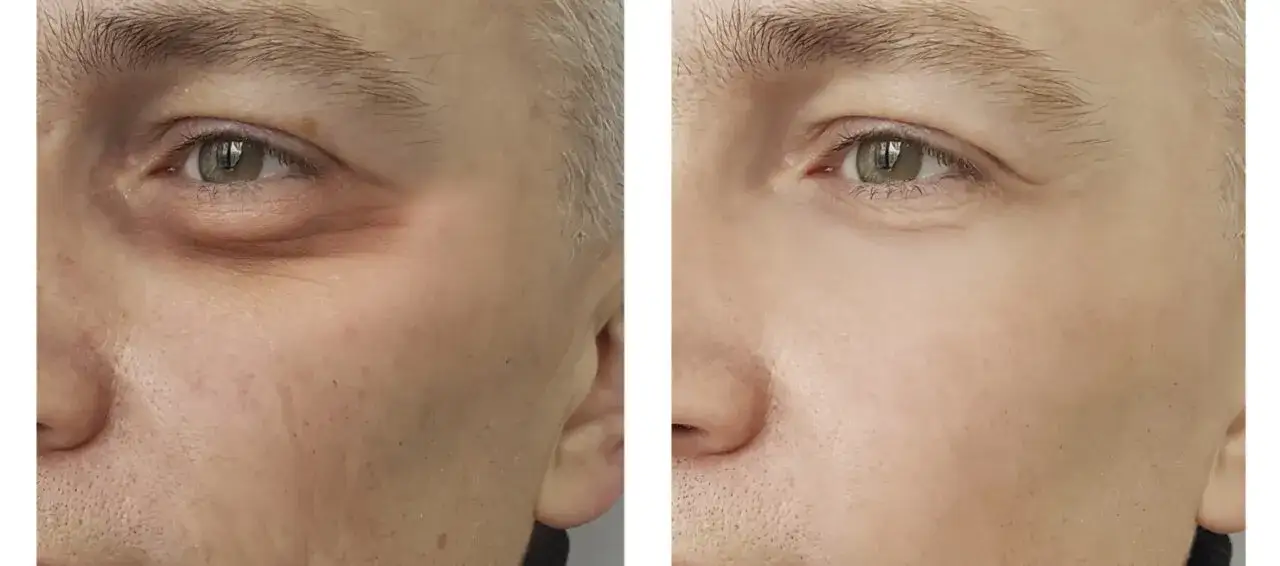 fioletowe cienie pod oczami przed po