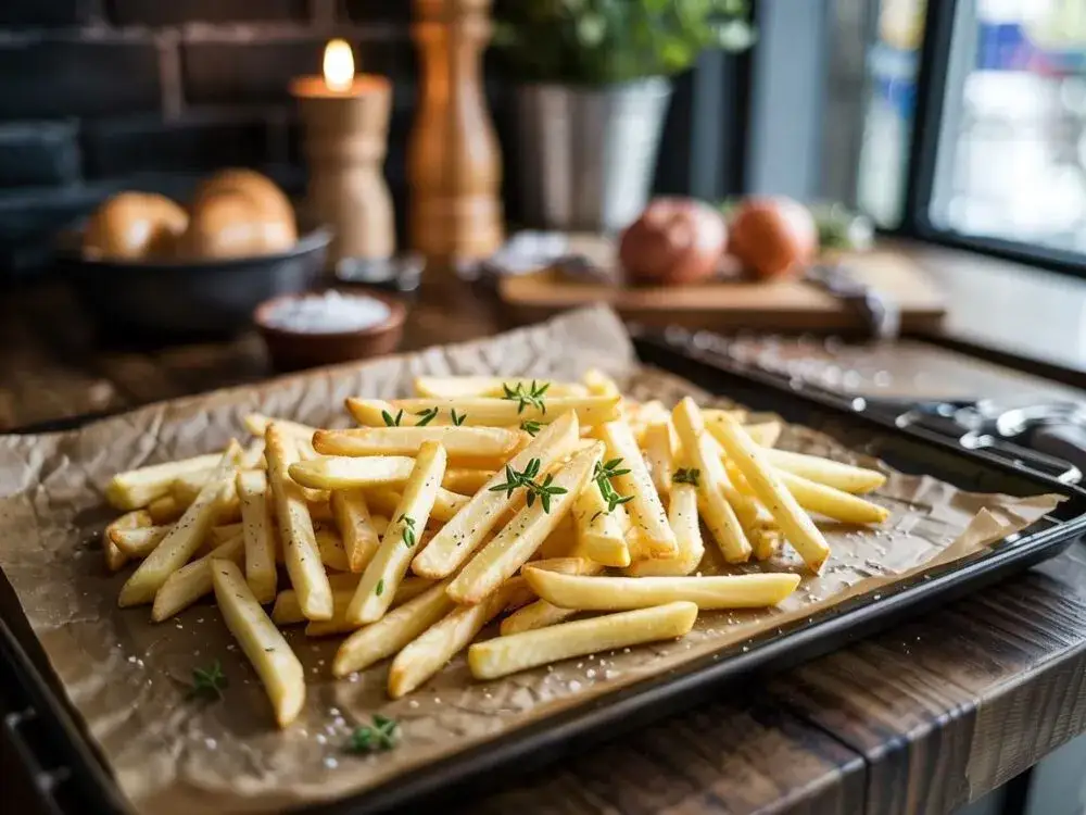przeładowana blacha frytek vs odpowiednio rozłożone