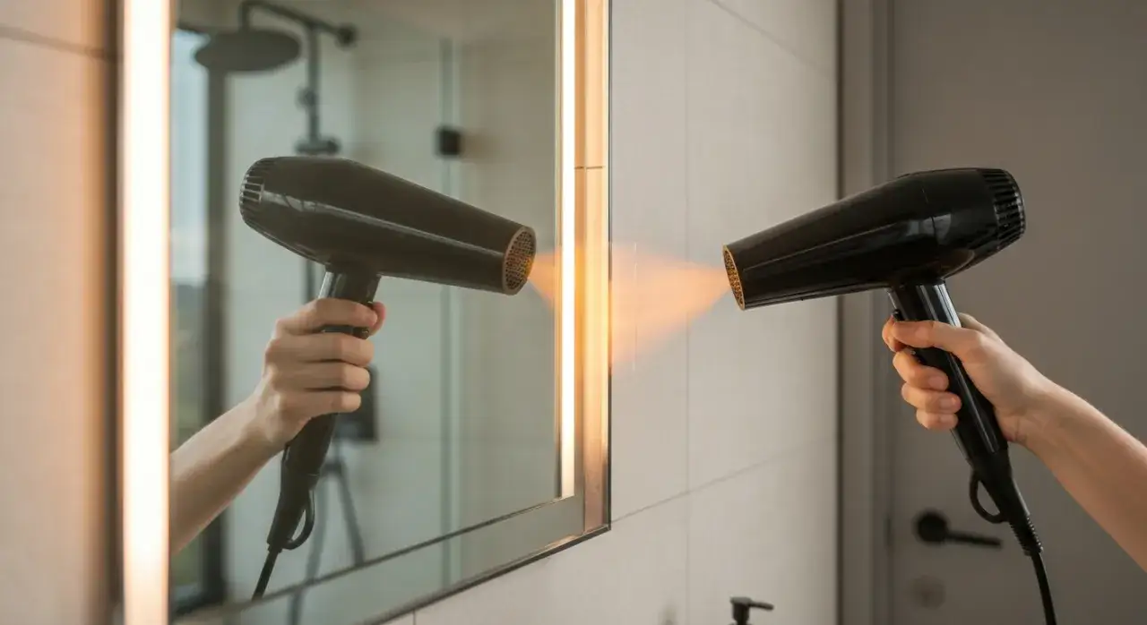 Podgrzewanie kleju suszarką do włos&oacute;w lustro