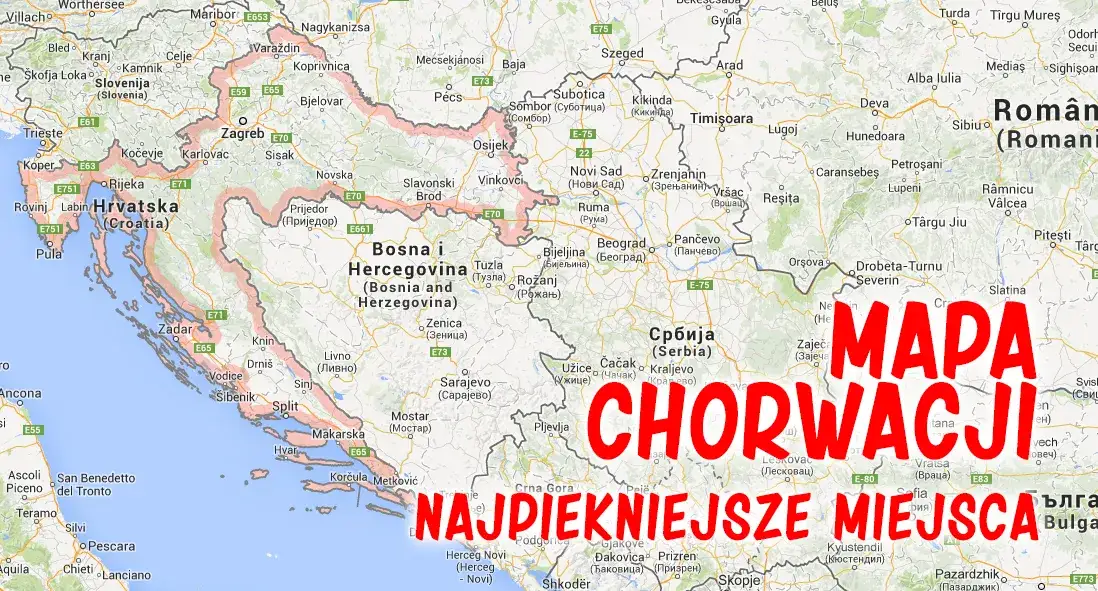 Mapa Chorwacji z zaznaczonymi regionami turystycznymi