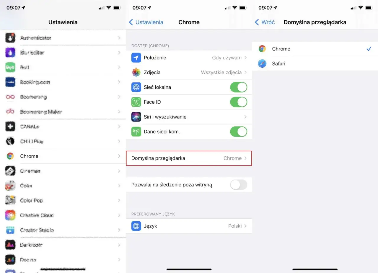 Ustawienia domyślnej przeglądarki Android iOS