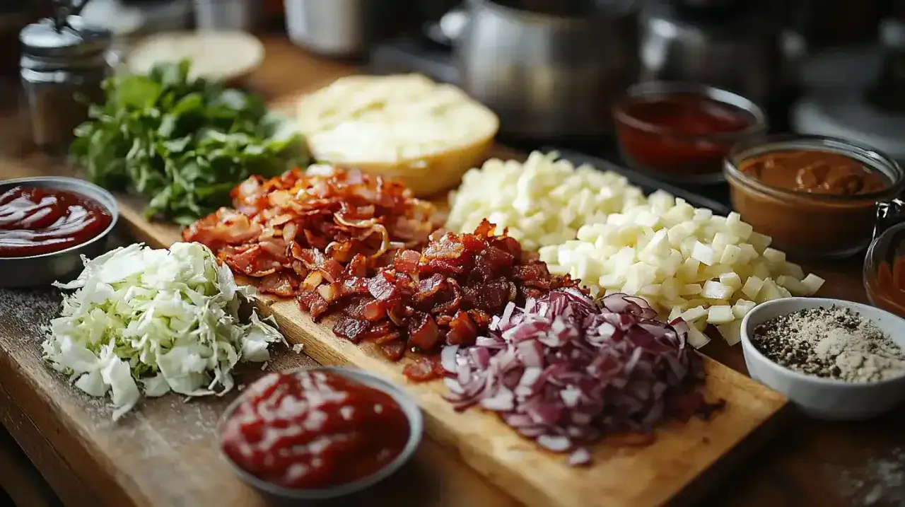 Składniki Burgera Drwala sos ser bekon