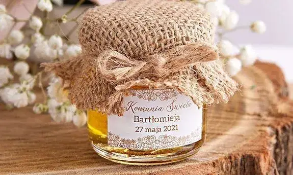 DIY podziękowania komunijne słoiczki mi&oacute;d etykiety