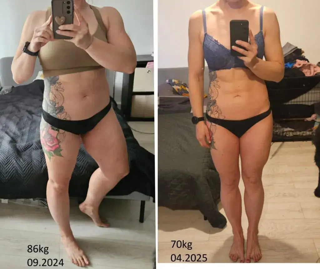 kobieta walcząca z cellulitem przed i po bieganiu