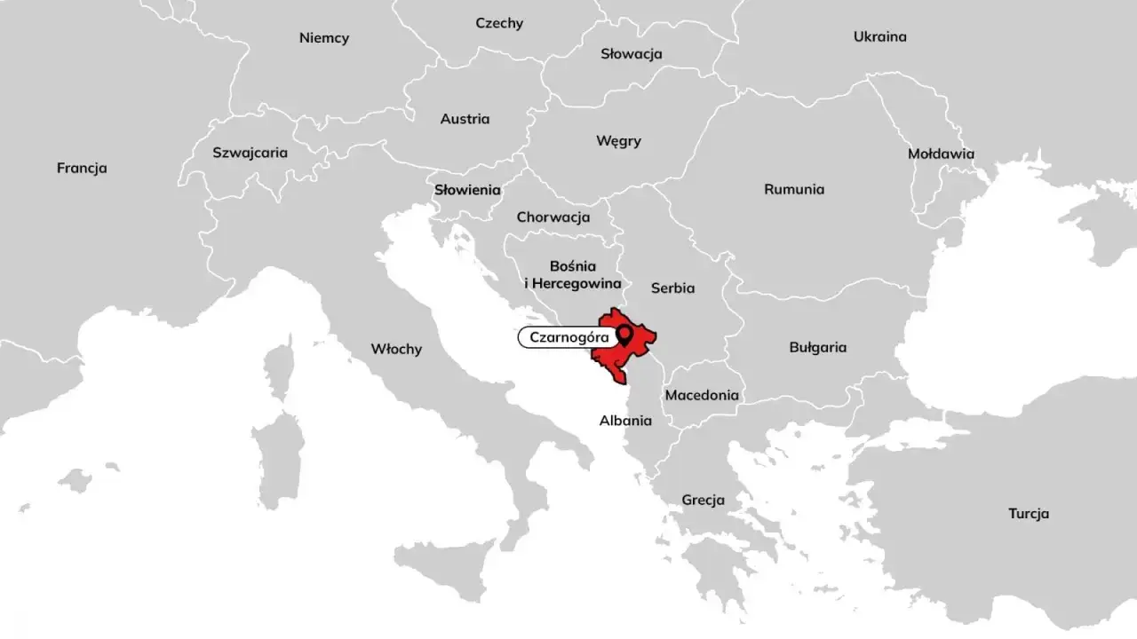 Mapa Czarnog&oacute;ry z symbolami euro