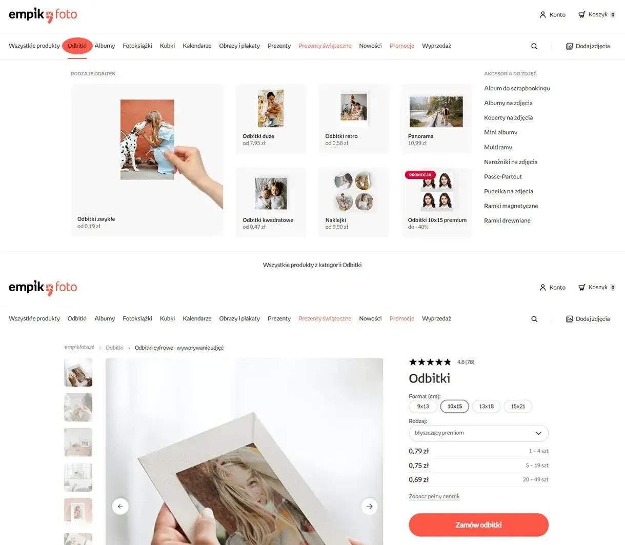 Empik Foto strona internetowa interfejs zam&oacute;wienia zdjęć